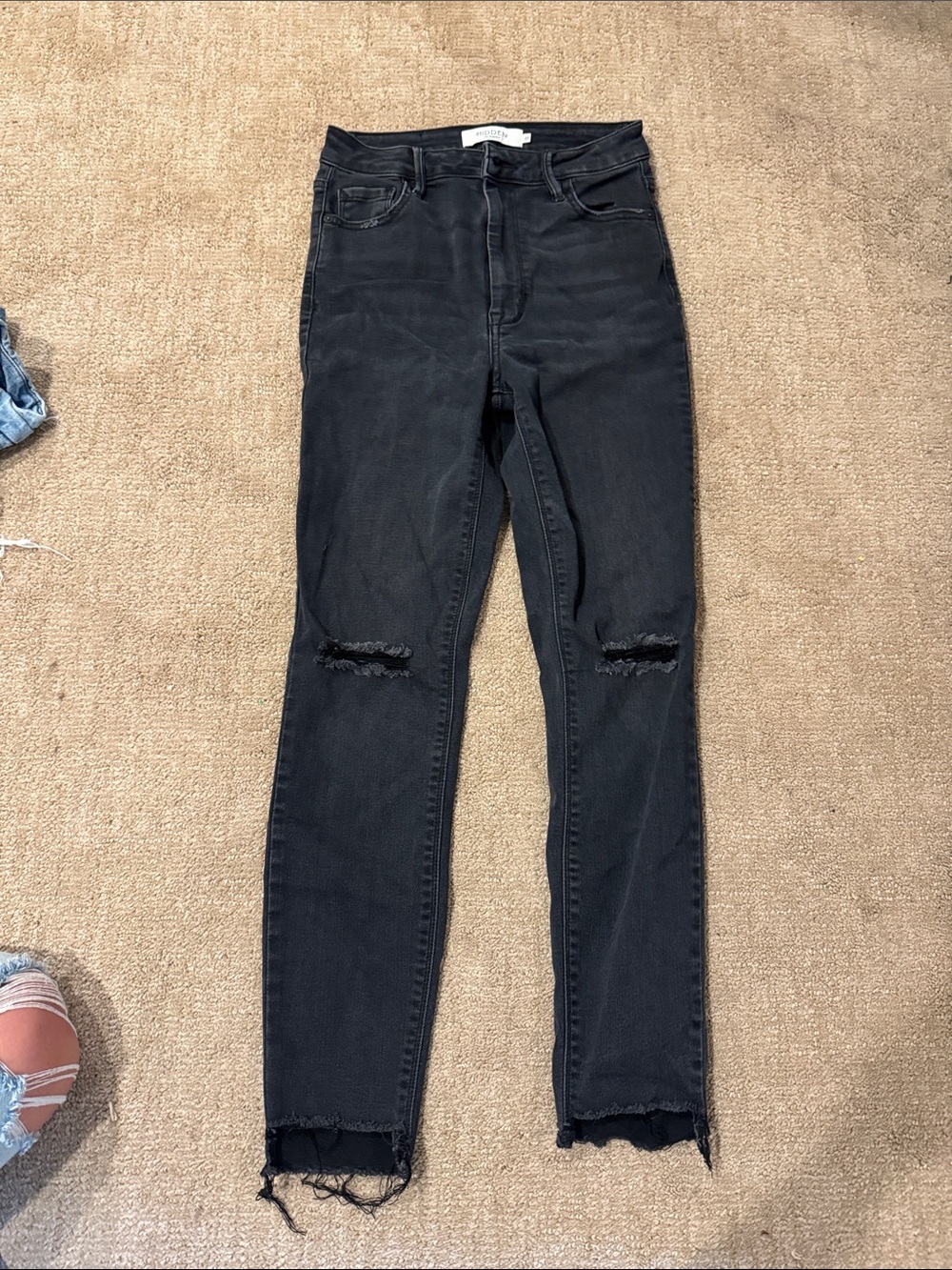 High-Rise Black Skinny Jeans with Knee Distress